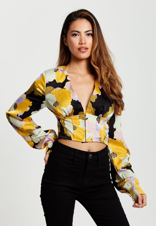 Liquorish Earth Tone Floral Print Crop Top