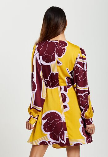 Mini robe à imprimé floral géométrique Liquorish en jaune et bordeaux 5