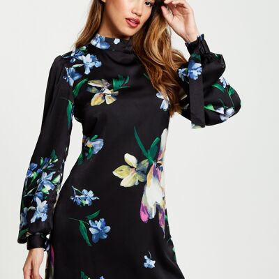 Liquorish Elegant Floral Print A-line Mini Dress