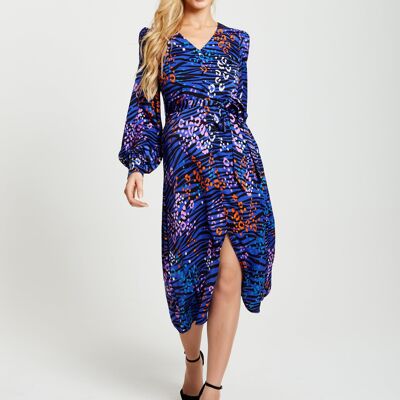 Liquorish Vivid Zebra Print Button up Midi Dress