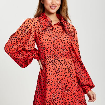 Liquorish Animal Print Mini Dress with Scalloped Hem Collar in Red