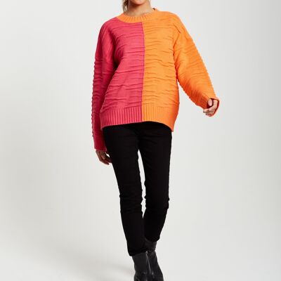 Liquorish Colour Block Pullover in Orange und Pink