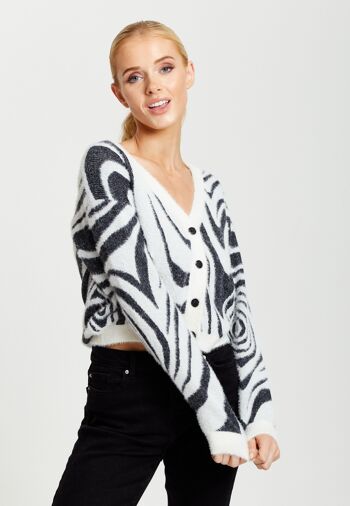 Cardigan Liquorish Fluffy noir et blanc 2