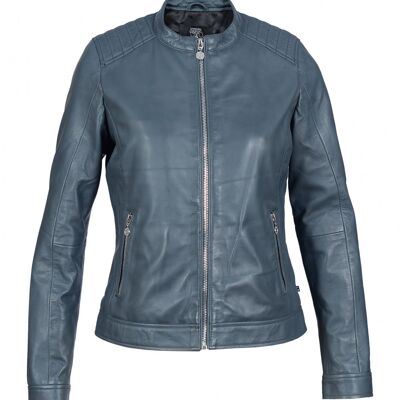 VUELTA round neck leather jacket