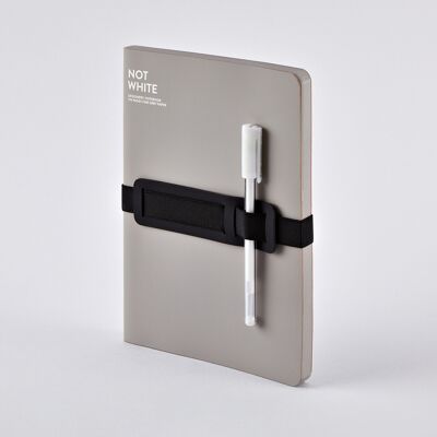 NOT WHITE - Grau  L Light | nuuna Notizbuch A5+ |  176 graue Seiten | 120g graues Premium-Papier | mit Stift- und Smartphonehalterung | Gelstift weiß | nachhaltig produziert in Deutschland