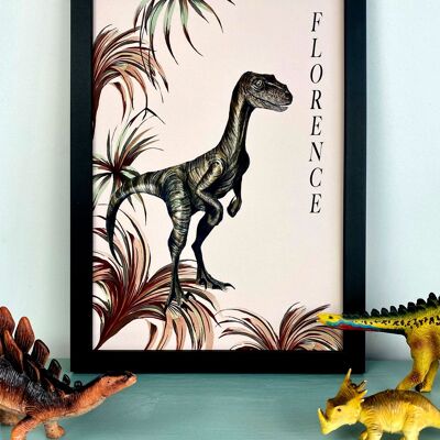 Velociraptor Fern Dinosaur Giclée Print