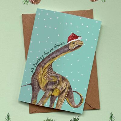 No Turkey For Me Dino Christmas Card