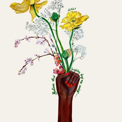Girl Power Vase mit isländischen Mohnblumen Giclée-Druck