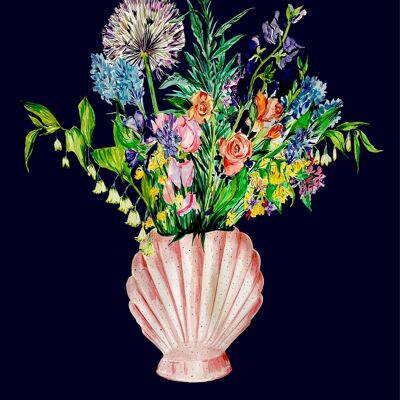 Muschelvase Gartenblüten Winterausgabe Giclée-Druck