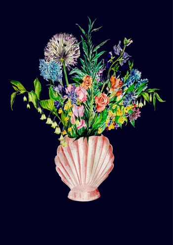 Shell Vase Of Garden Blooms Winter Edition Giclée Print 1