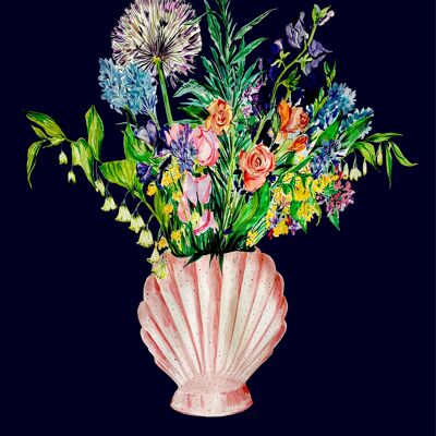 Shell Vase Of Garden Blooms Winter Edition Giclée Print