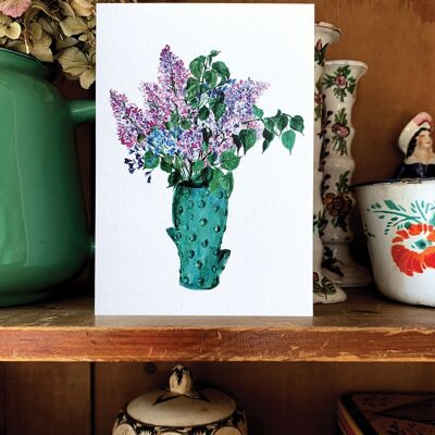 Carte Lilas dans un vase de cactus