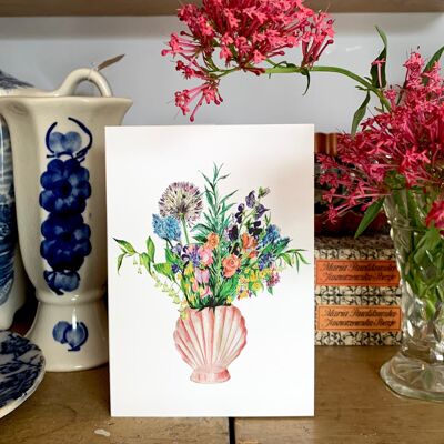 Carte Vase coquillage de fleurs de jardin