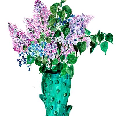 Lilacs in Cactus Vase Giclée Print