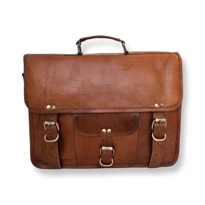 Leather briefcase with textile lining 38 cm Brown NILA