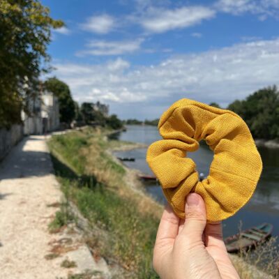 Scrunchie in lino - Giallo miele - Upcycled