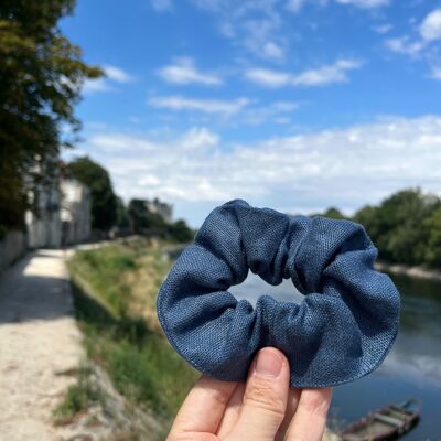 Linen scrunchie - Navy blue - Upcycled