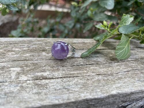 Bague réglable en Améthyste naturelle forme ronde