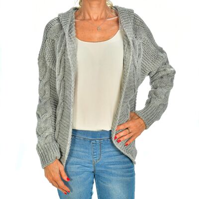 Cardigan aperto con cappuccio, oversize, taglia unica. Fatto in Italia.