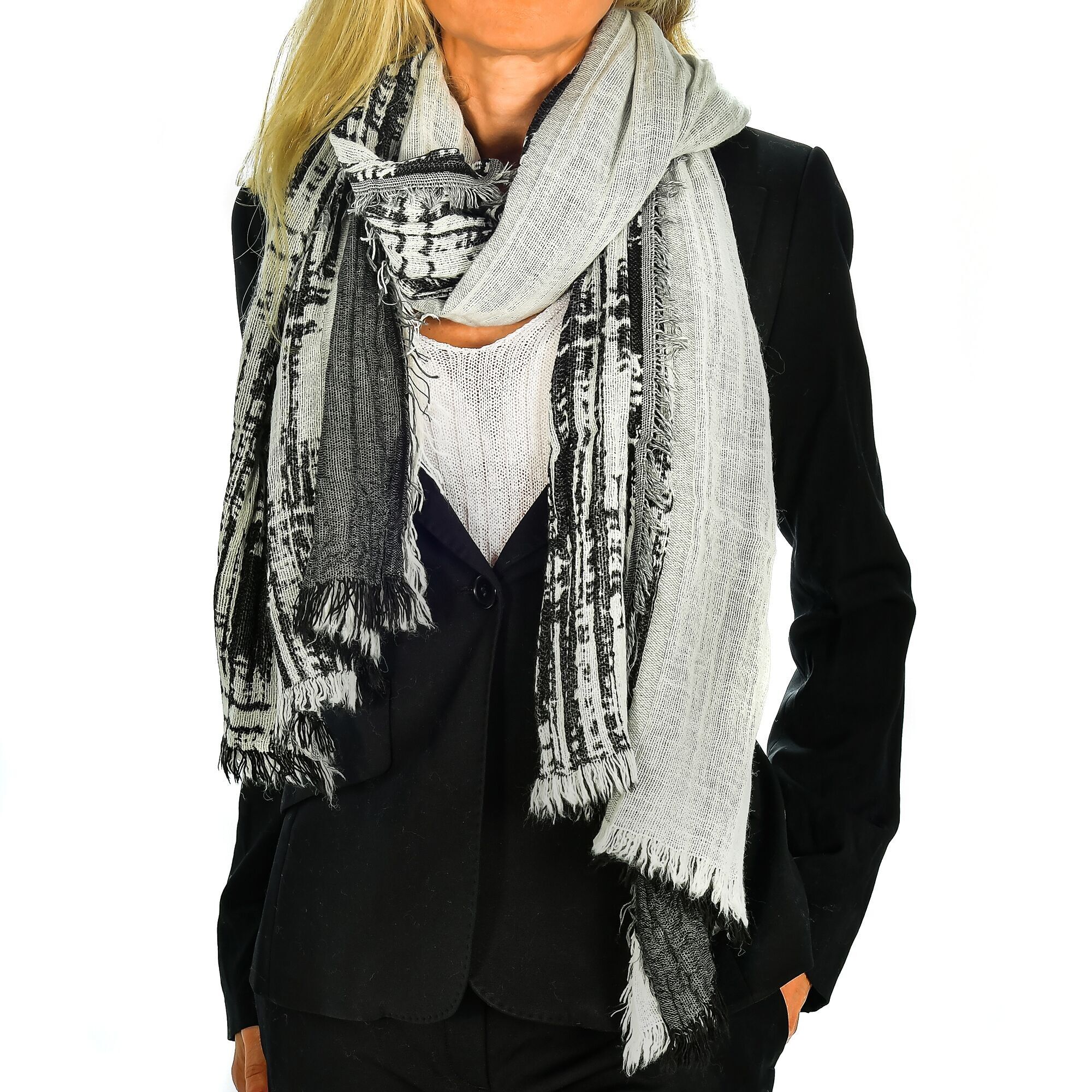 Foulard-Schal mit linearem Design, Doppelklappe, Modal und Wolle. Hergestellt in Italien.