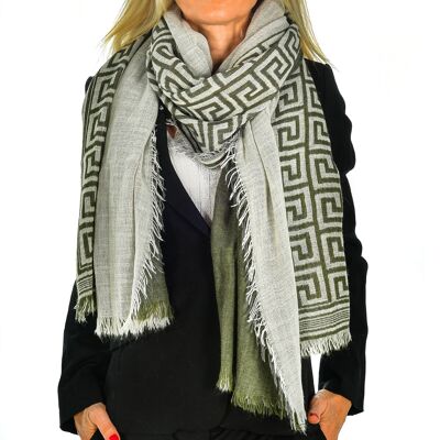 Foulard scarf with fretwork design, double flap, modal and wool. Made in Italy.