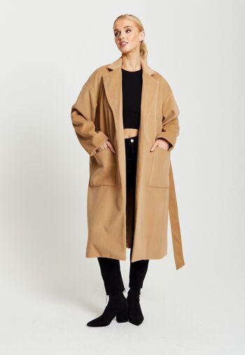 Manteau Long Ceinturé Liquorish en Camel 9