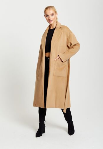 Manteau Long Ceinturé Liquorish en Camel 17