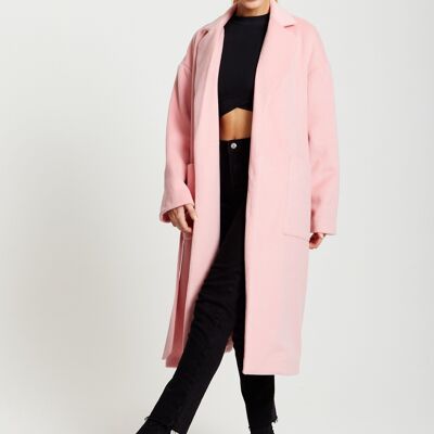 Liquorish Langer Mantel mit Gürtel in Pink