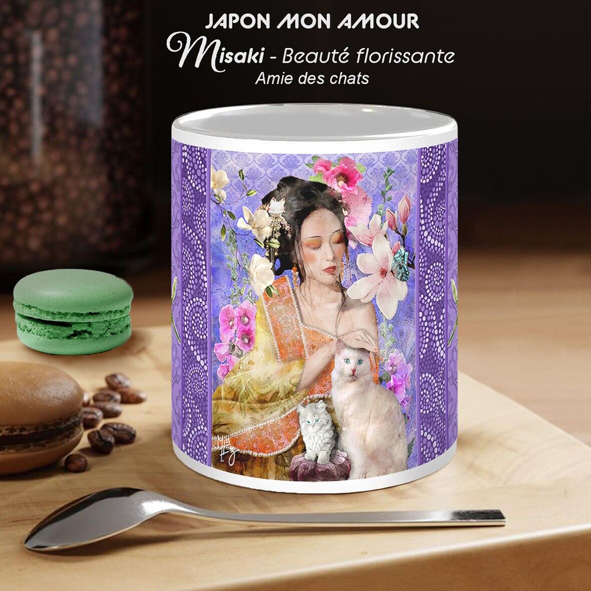 Taza japonesa - Misaki > Belleza floreciente - Amante de los gatos