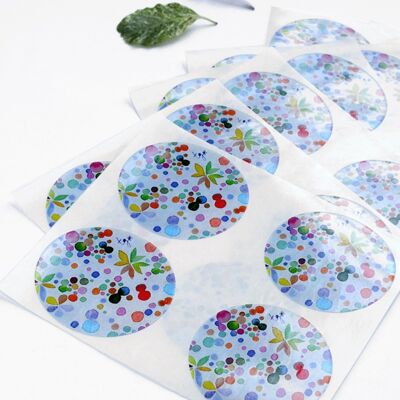 SET OF 12 STICKER LABELS MULTICOLORED DOT