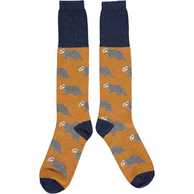 Men's Lambswool Boot Socks Badger - Mustard
