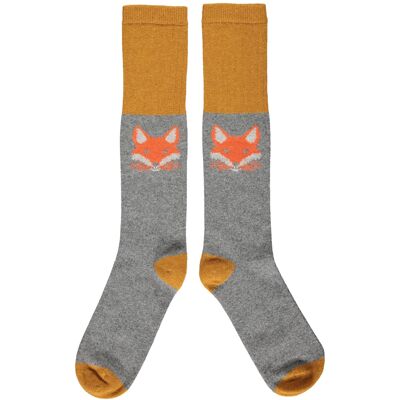 Men's Lambswool Boot Socks Fox Face - Grey