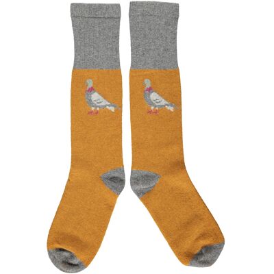 Men's Lambswool Boot Socks Pigeons - Mustard