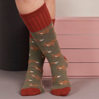 Calcetines para botas de lana de cordero para mujer running foxes - verde
