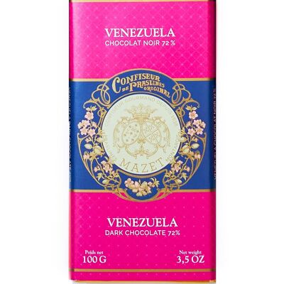 Barra de chocolate negro Puro Origen Venezuela 72%