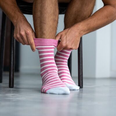 Wide striped cotton socks Heather pink / beige