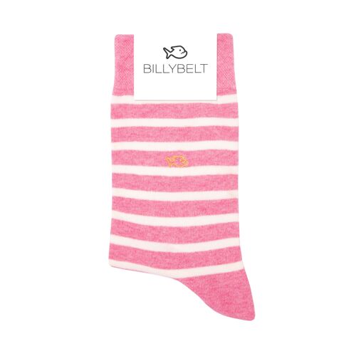 Chaussettes en coton peigné A rayures larges - Rose