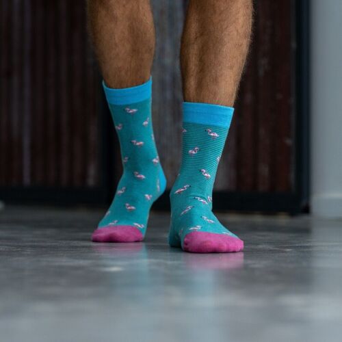 Chaussettes en coton - motifs animaliers - Flamant rose