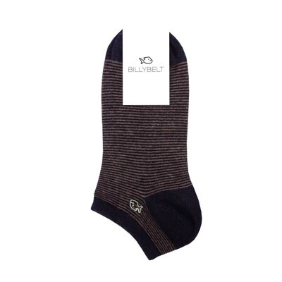 Striped combed cotton socks - Midnight blue and taupe