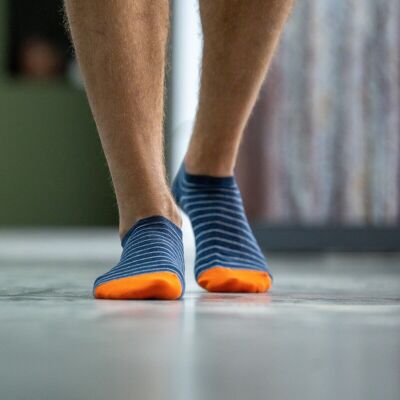 Navy and white fine striped socks