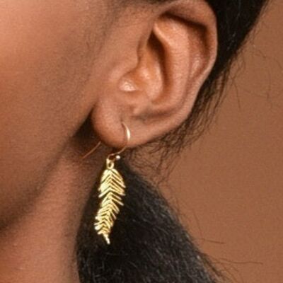 Mimosa pudica leaf 14k Gold on sterling recycled silver, by Mother Nature Jewelry.  Symbol of renewal, Fortitude and pureness
