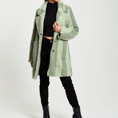 LiquorishTeddy Coat in Green Stripe