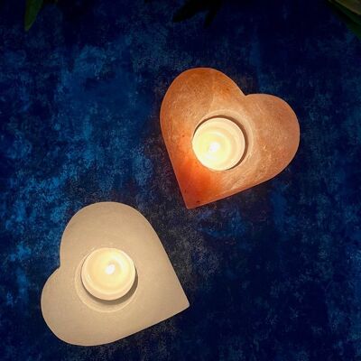 Natural Himalayan Salt Heart Candle Holder Pair (white/pink)