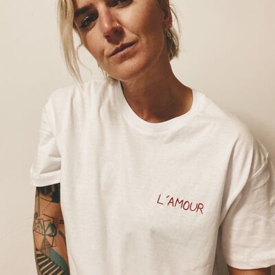 Hand-embroidered "LOVE" t-shirt