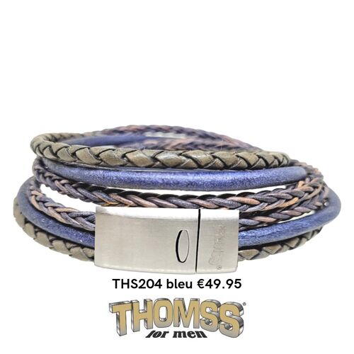 Thomss wikkelarmband met mat zilveren sluiting , zwarte banden leer