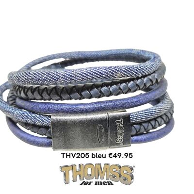 Bracelet wrap Thomss avec fermoir vintage mat, plusieurs lanières de cuir