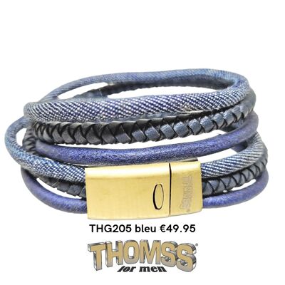 Bracelet wrap Thomss avec fermoir en or mat, plusieurs lanières de cuir