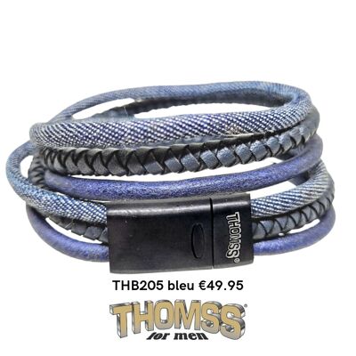 Thomss wrap bracelet with matte black clasp, multiple leather straps