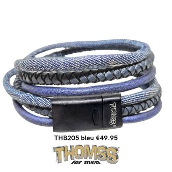 Bracelet wrap Thomss avec fermoir noir mat, plusieurs lanières de cuir
