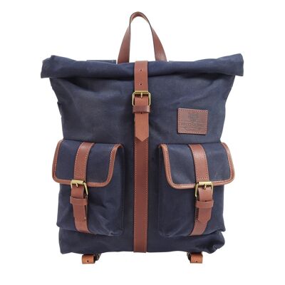 Navy Waxed Canvas Roll Top Rucksack